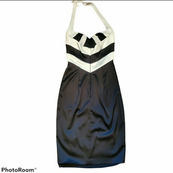 Cache tuxedo ruched halter satin cocktail dress circa 2006 - Picture 2 of 6